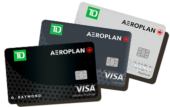 Three TD Aeroplan Visa cards, fanned.